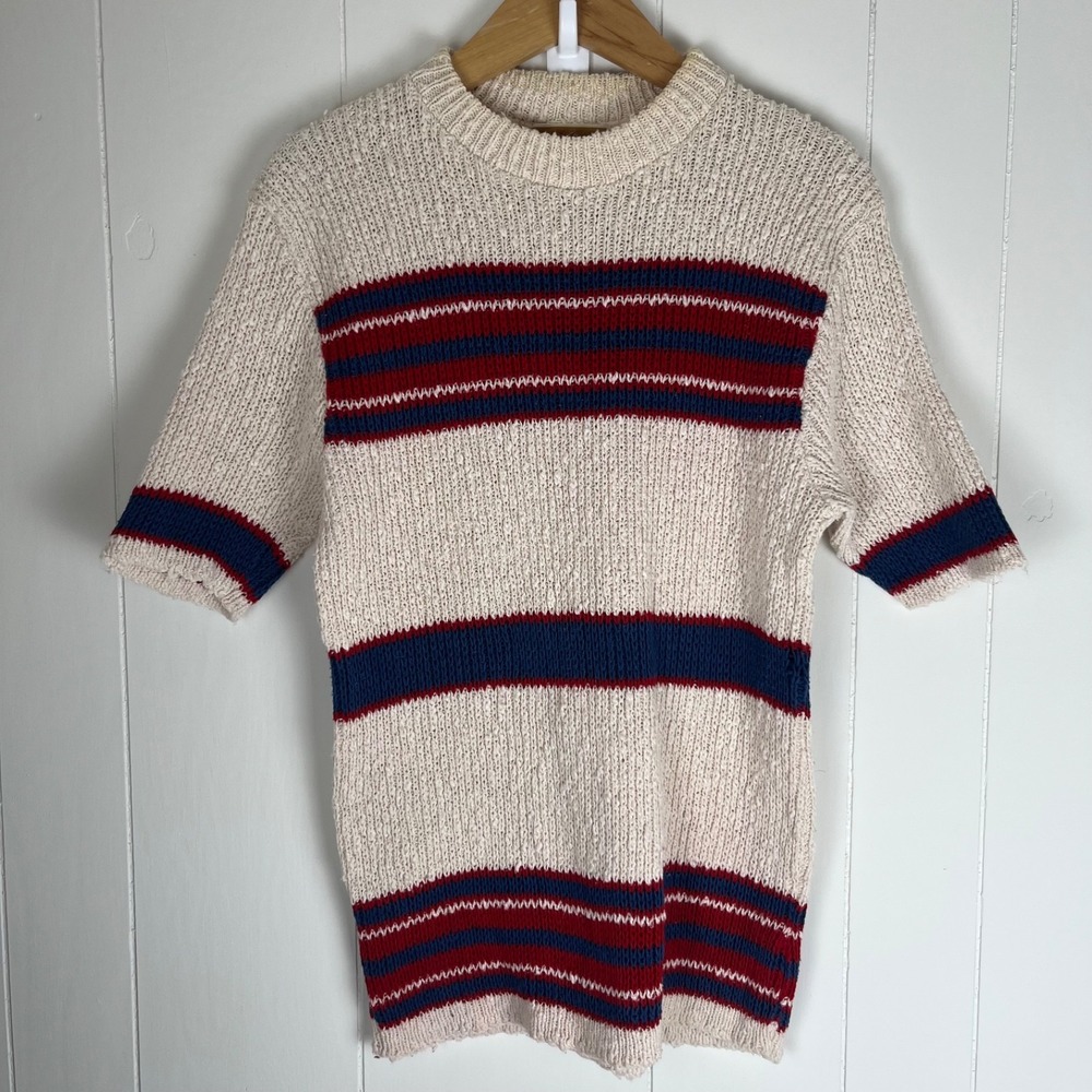 Vintage Jantzen Womens Sweater Knit Short Sleeve Medium Mock Neck Mod MCM Preppy